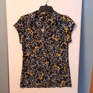 Cap sleeve black and yellow geometric top